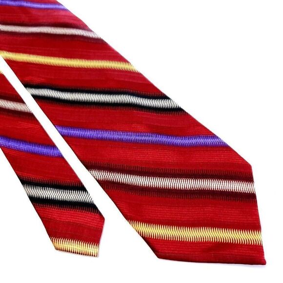 Zanzara Red‎ Multi-Colored Striped Woven Silk Tie - Picture 1 of 6